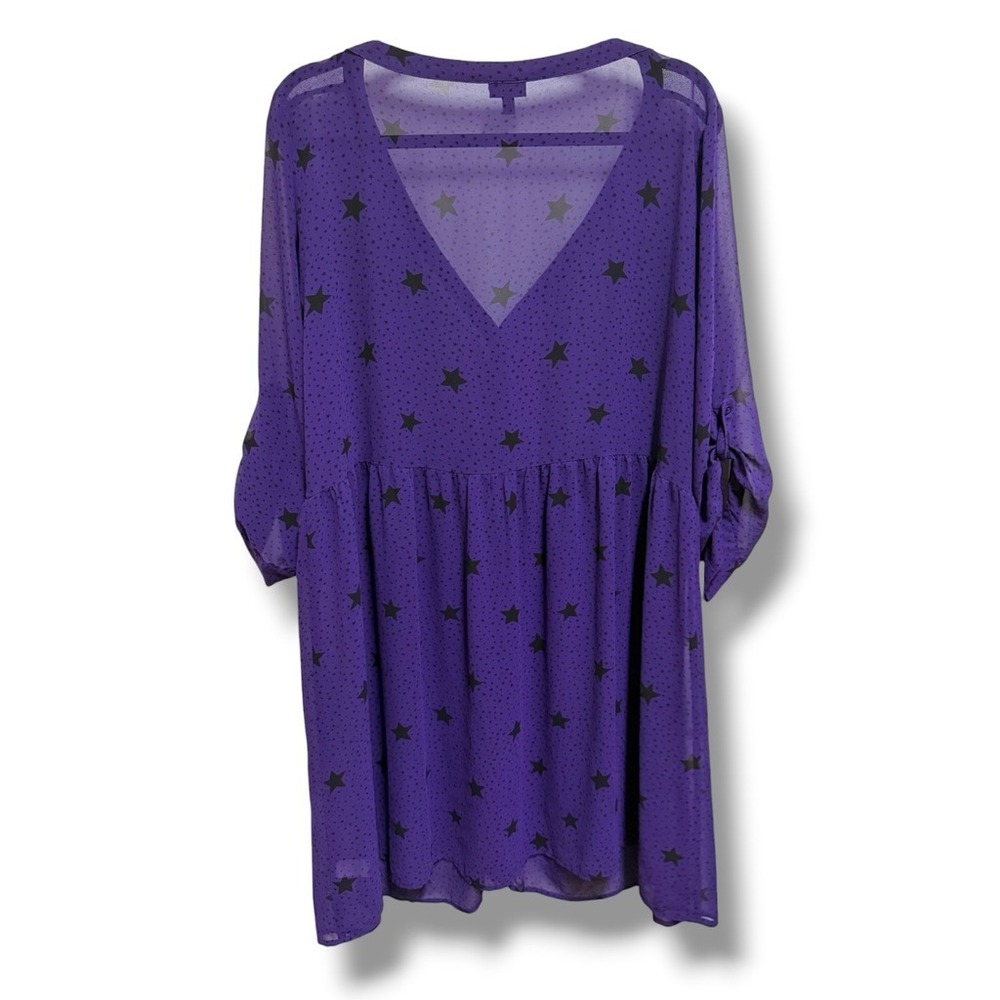 Torrid Purple Star Print Chiffon Shirt Dress Starry Night Celestial 3 3X 22 24 - Picture 5 of 10